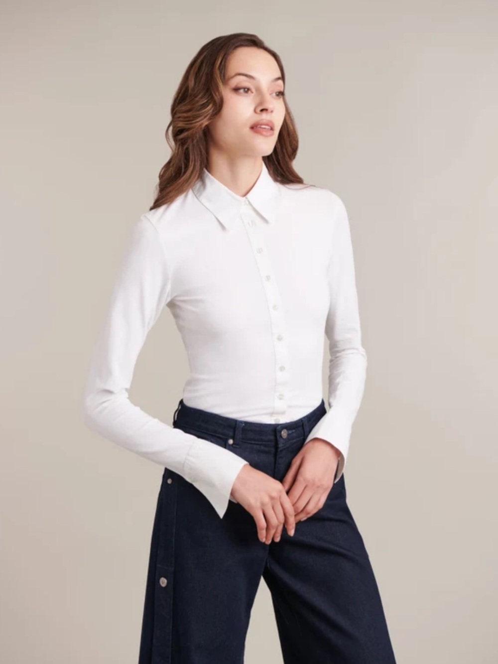 Anne Fontaine Paris Nuage Cotton Long Sleeve Button Shirt in White Size 0-2